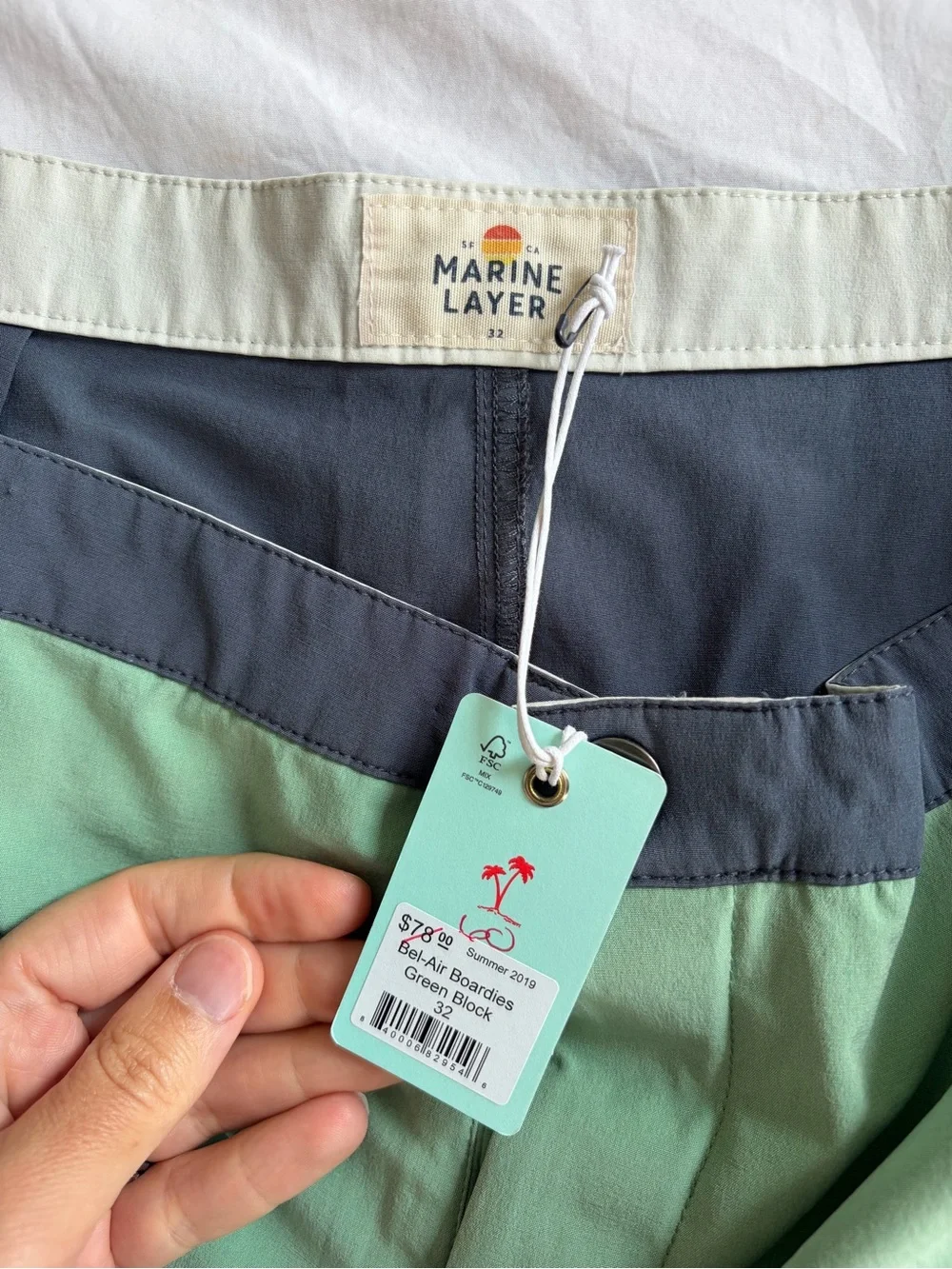 Marine Layer Men’s 32 Green Block Board Shorts